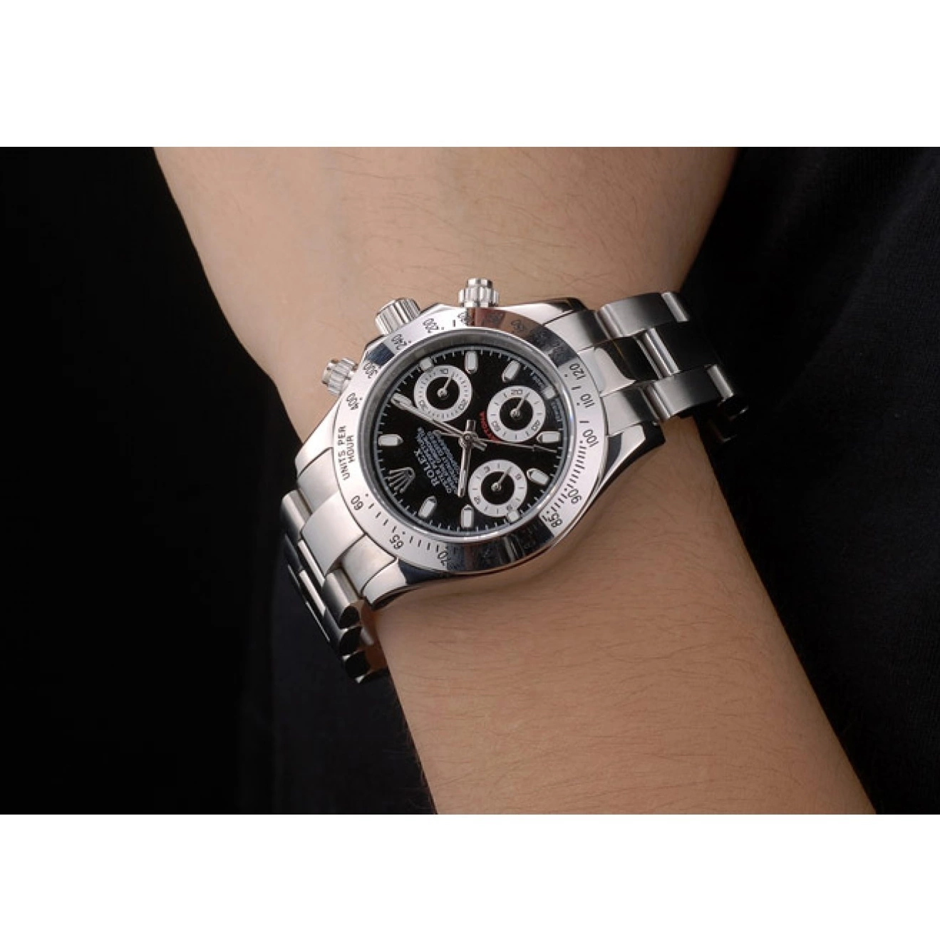 Aaa replica watch Lady Stainless Case Dial Tachymeter Rolex Black Steel Daytona 0715